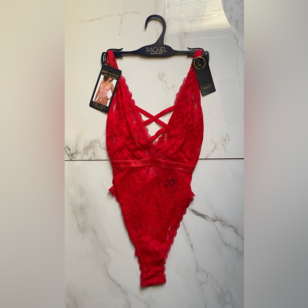 Red Deep Plunge Lace Teddy